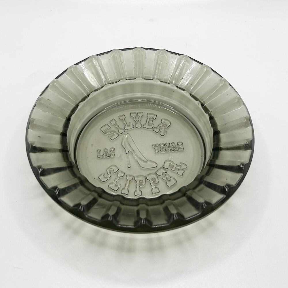 Vintage Silver Slipper Smoked Gray Las Vegas Casino Glass Ashtray